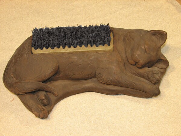 Sleeping Cat Boot Brush Garden Cement Functional Statuary Kitten